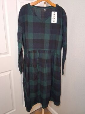 NWT Minibee Green And Blue Plaid Dress XL